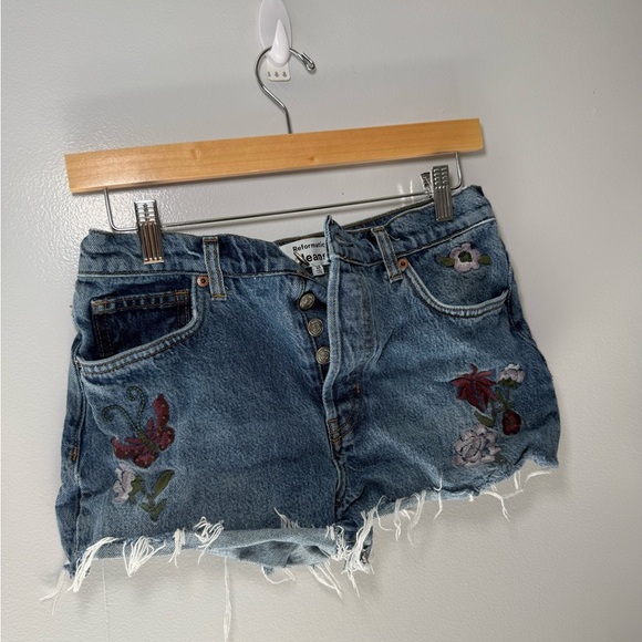Reformation Denim Shorts with Floral Embroidery - Picture 3 of 11